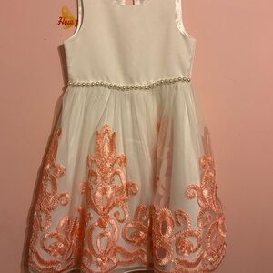 Elegant White and peach  Kids Dress